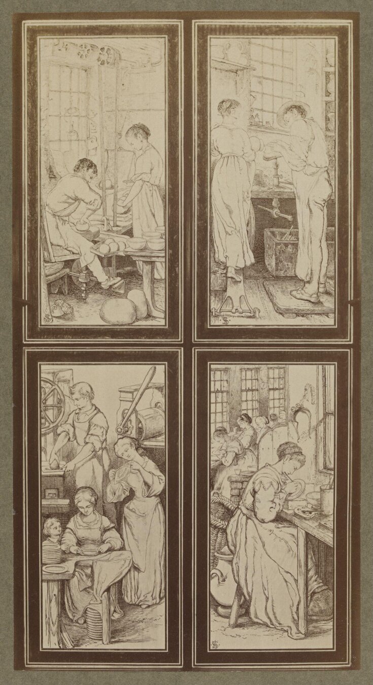 Designs for stained glass panels by William Bell Scott, 1867-1869, part of a suite of windows illustrating the history of ceramic manufacture fitted in the north wall of the Ceramics Gallery (Galleries 65-9), South Kensington Museum top image