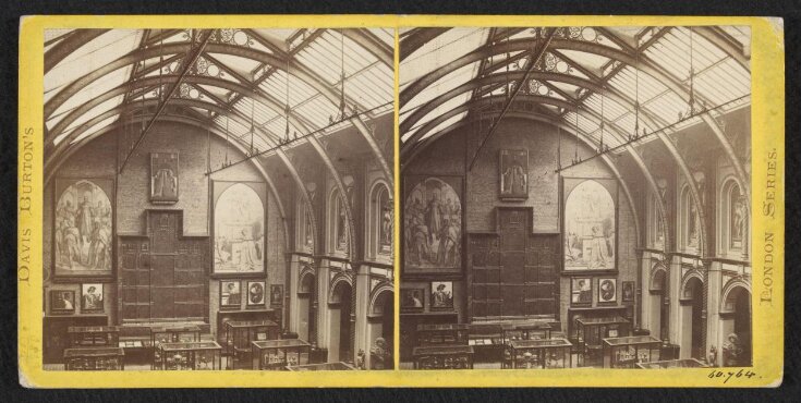South Kensington Museum, South Court, from west side of Cross Gallery showing altar piece and cartoons for frescoes in the House of Lords top image