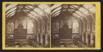 South Kensington Museum, South Court, from west side of Cross Gallery showing altar piece and cartoons for frescoes in the House of Lords