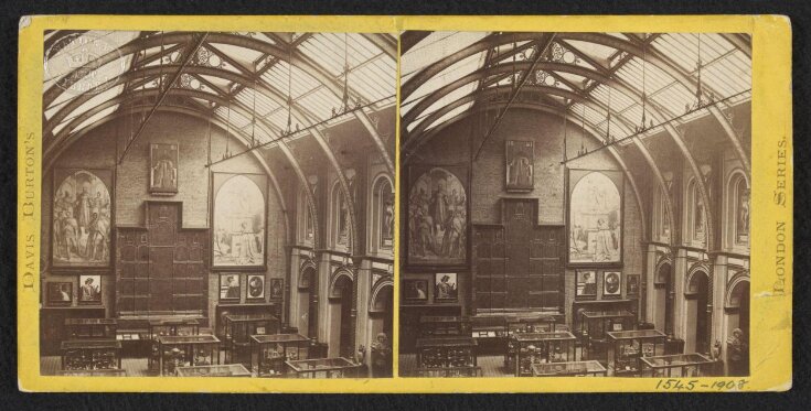 South Kensington Museum, South Court, from west side of Cross Gallery showing altar piece and cartoons for frescoes in the House of Lords top image