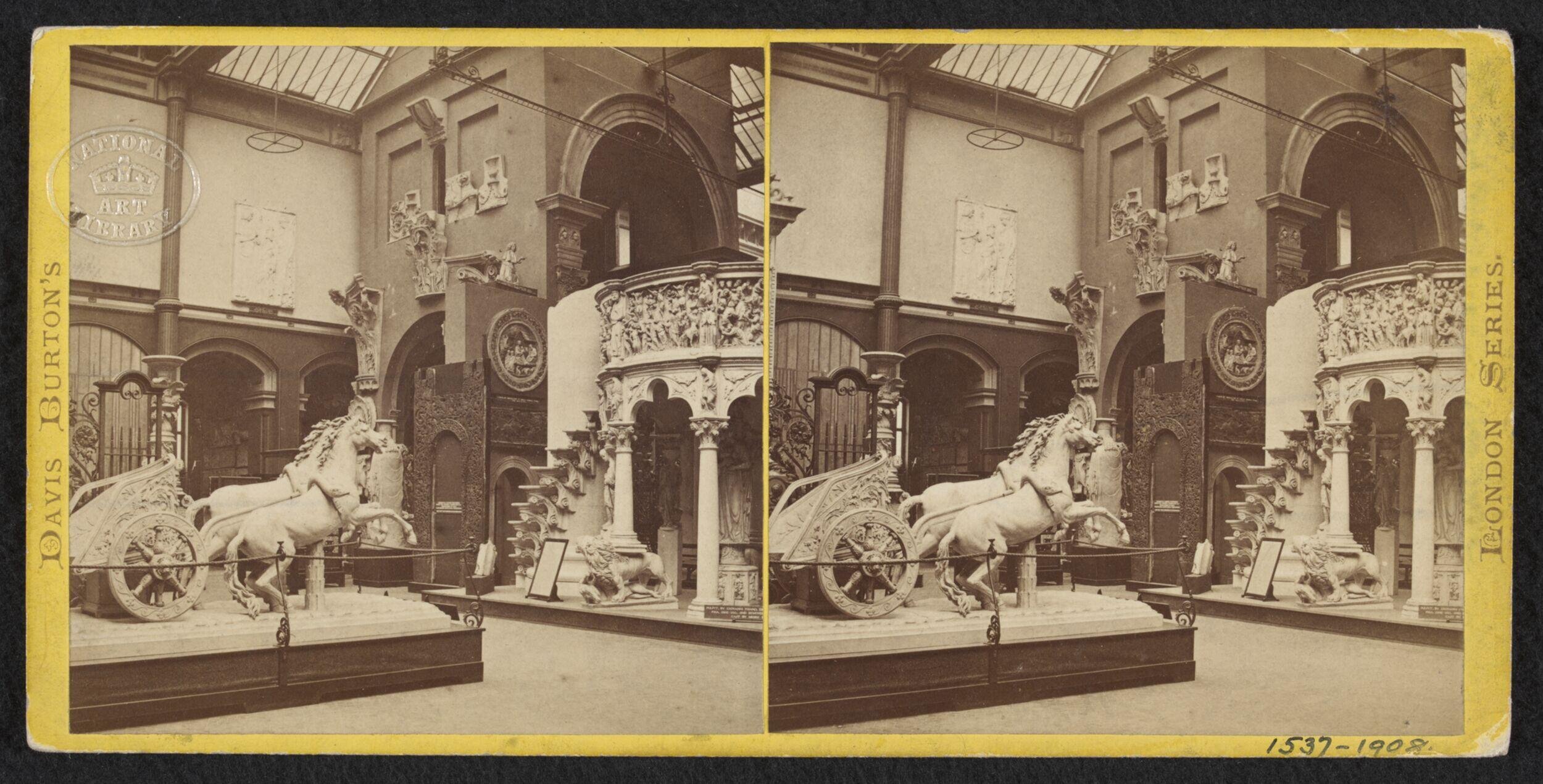 South Kensington Museum, North Court, north-west corner, showing architectural casts, view towards Pisa Cathedral pulpit