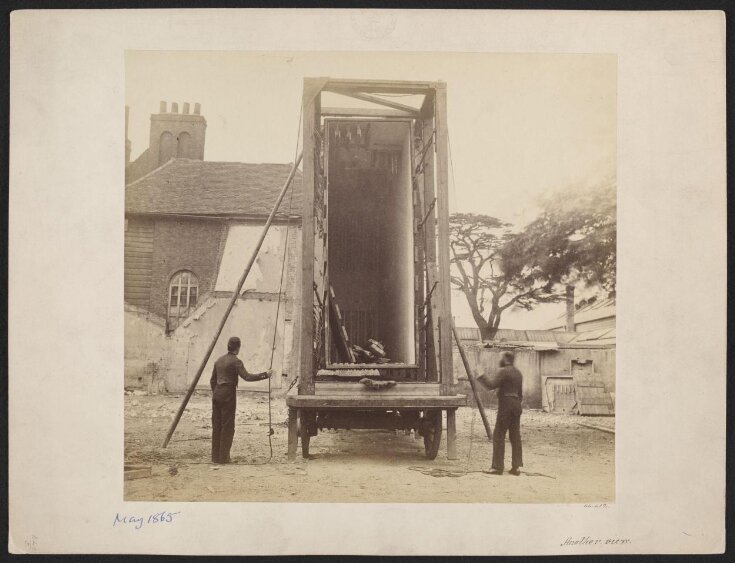 View of packing case and horse-drawn 'van' for transport of Raphael Cartoons from Hampton Court to South Kensington Museum image