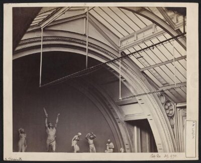 Interior view of the South Kensington Museum, north-east corner of the South Court showing statuary on balcony (Gallery 102)