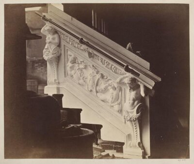 South Kensington Museum, plaster cast of ceramic frieze for Western (ceramic) staircase, designed by F. W. Moody and made by Minton, Hollins & Co.