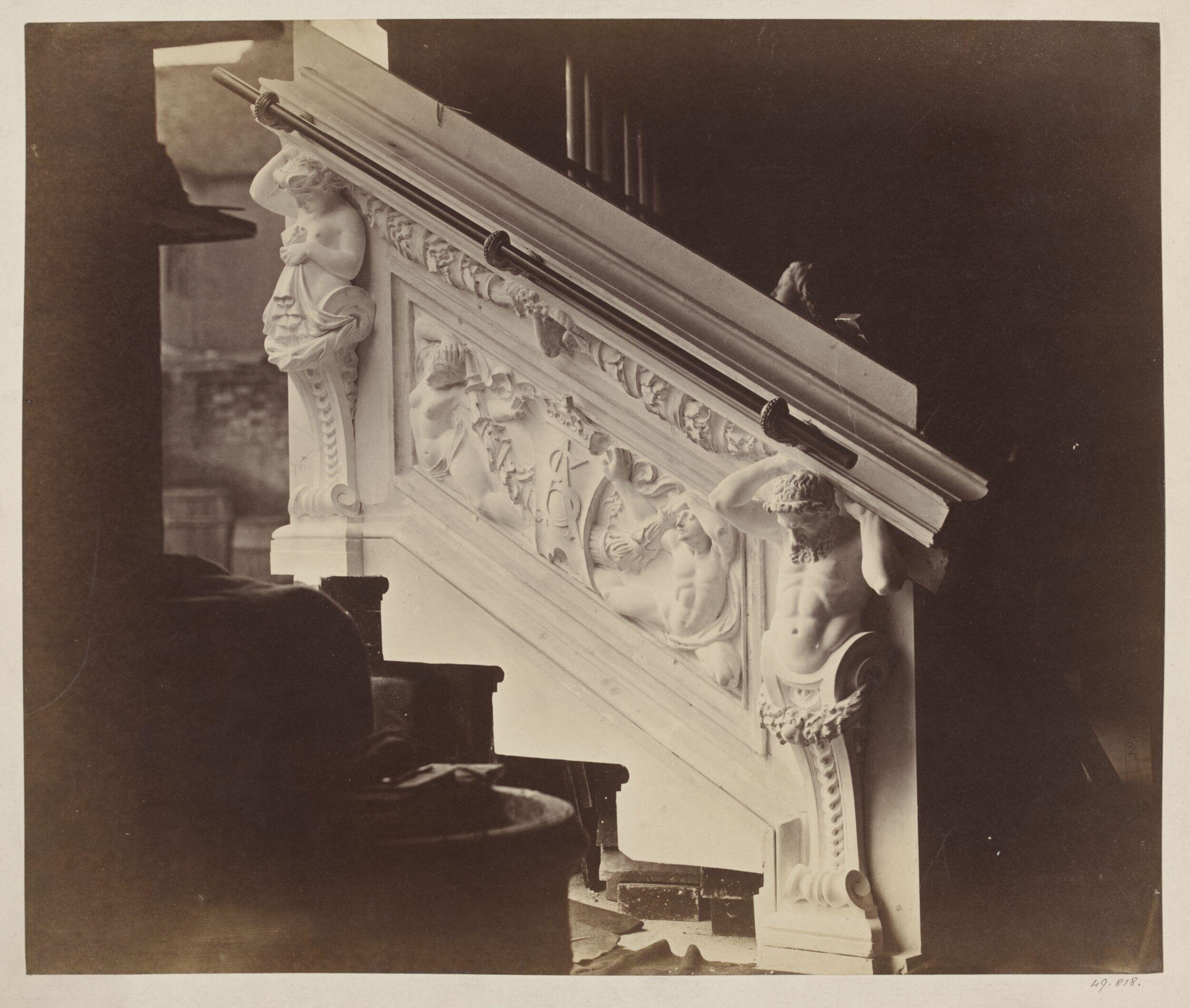South Kensington Museum, plaster cast of ceramic frieze for Western (ceramic) staircase, designed by F. W. Moody and made by Minton, Hollins & Co.