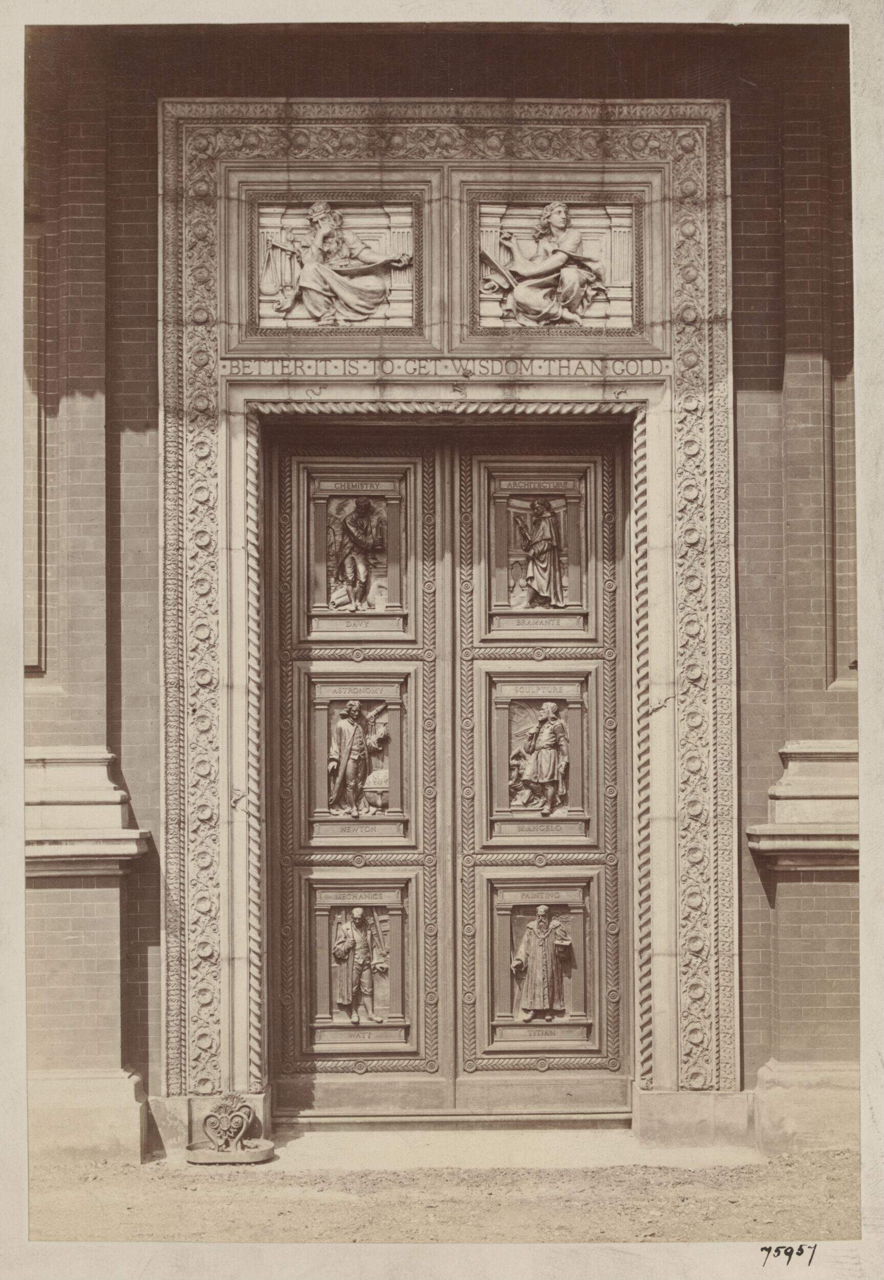 South Kensington Museum, Quadrangle:  the doorway and doors of the Lecture Theatre building