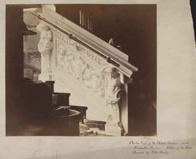 South Kensington Museum, Plaster cast of ceramic frieze for Western 'Ceramic' Staircase, designed by F.W. Moody and made by Minton, Hollins & Co.