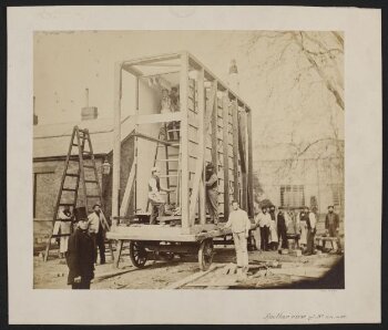 View of the construction of the packing case and horse-drawn 'van' for transport of Raphael Cartoons from Hampton Court to South Kensington Museum