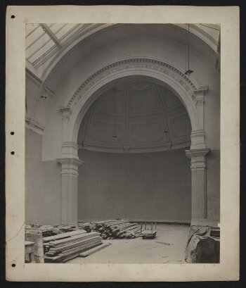  Victoria and Albert Museum, Gallery 48, West Hall looking west towards apse during construction