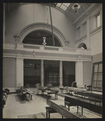 Victoria and Albert Museum, Gallery 43, Central Court looking south towards Gallery 49 during construction