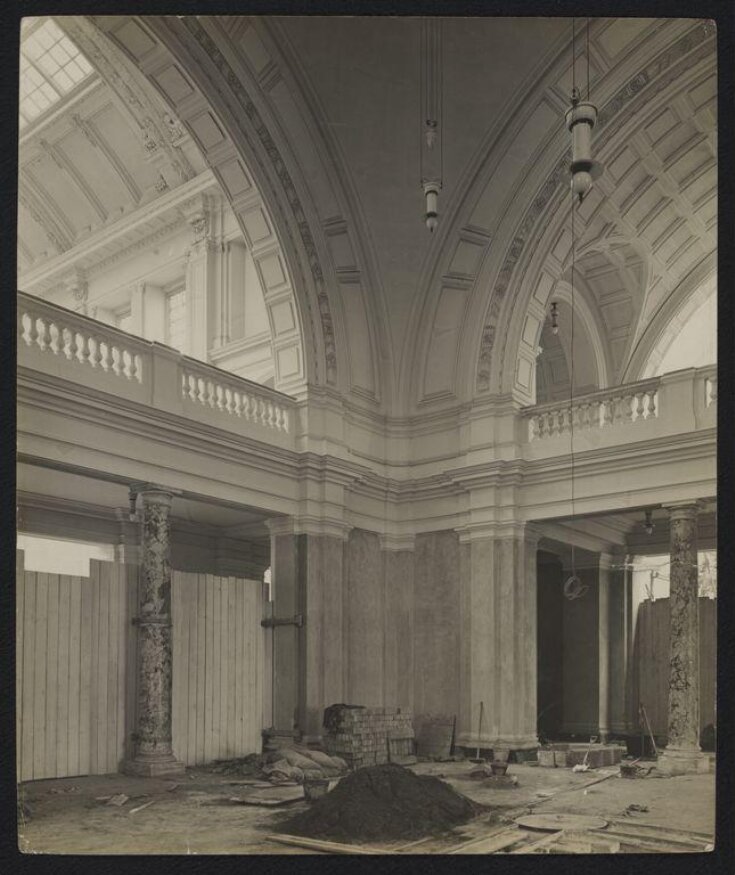 Victoria and Albert Museum, Gallery 49, Central Hall or Dome looking north-east towards Galleries 43 and 50 during construction top image