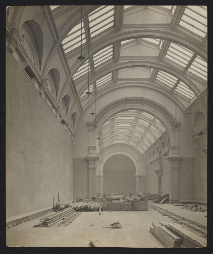 Victoria and Albert Museum, Gallery 48, West Hall during construction looking towards east top image