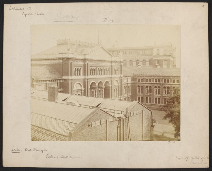 View over Quadrangle from south-east towards Lecture Theatre, with Sheepshanks Gallery in foreground before galleries, built joining it at south end top image