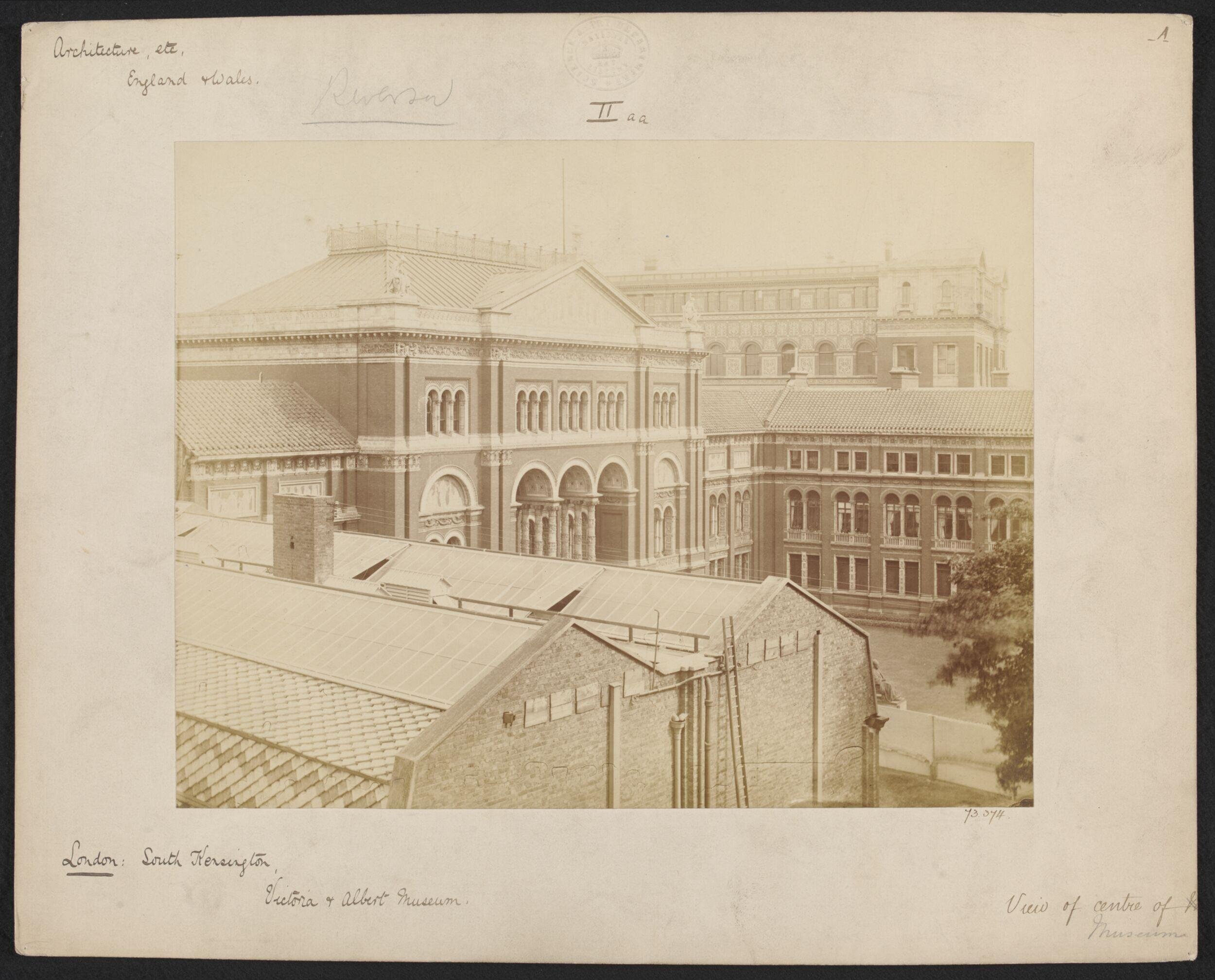 View over Quadrangle from south-east towards Lecture Theatre, with Sheepshanks Gallery in foreground before galleries, built joining it at south end