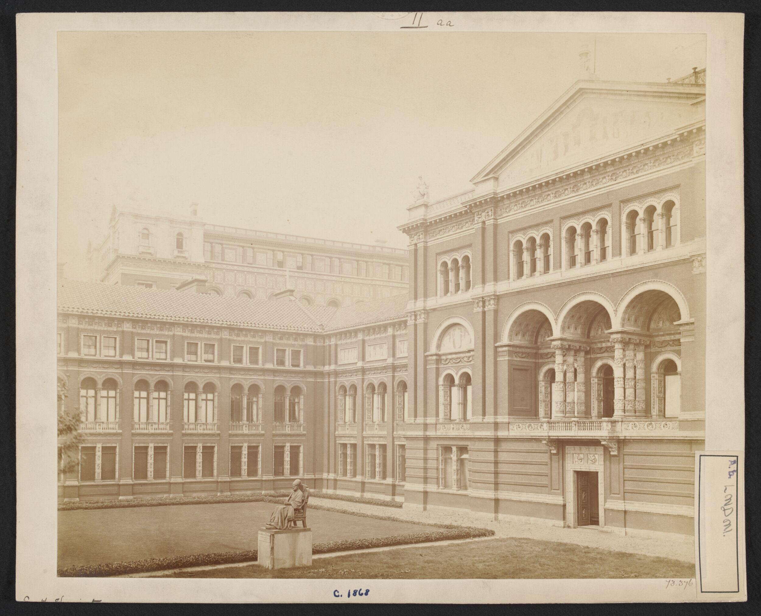View of Quadrangle looking north-west towards Lecture Theatre block and Henry Cole Wing in background