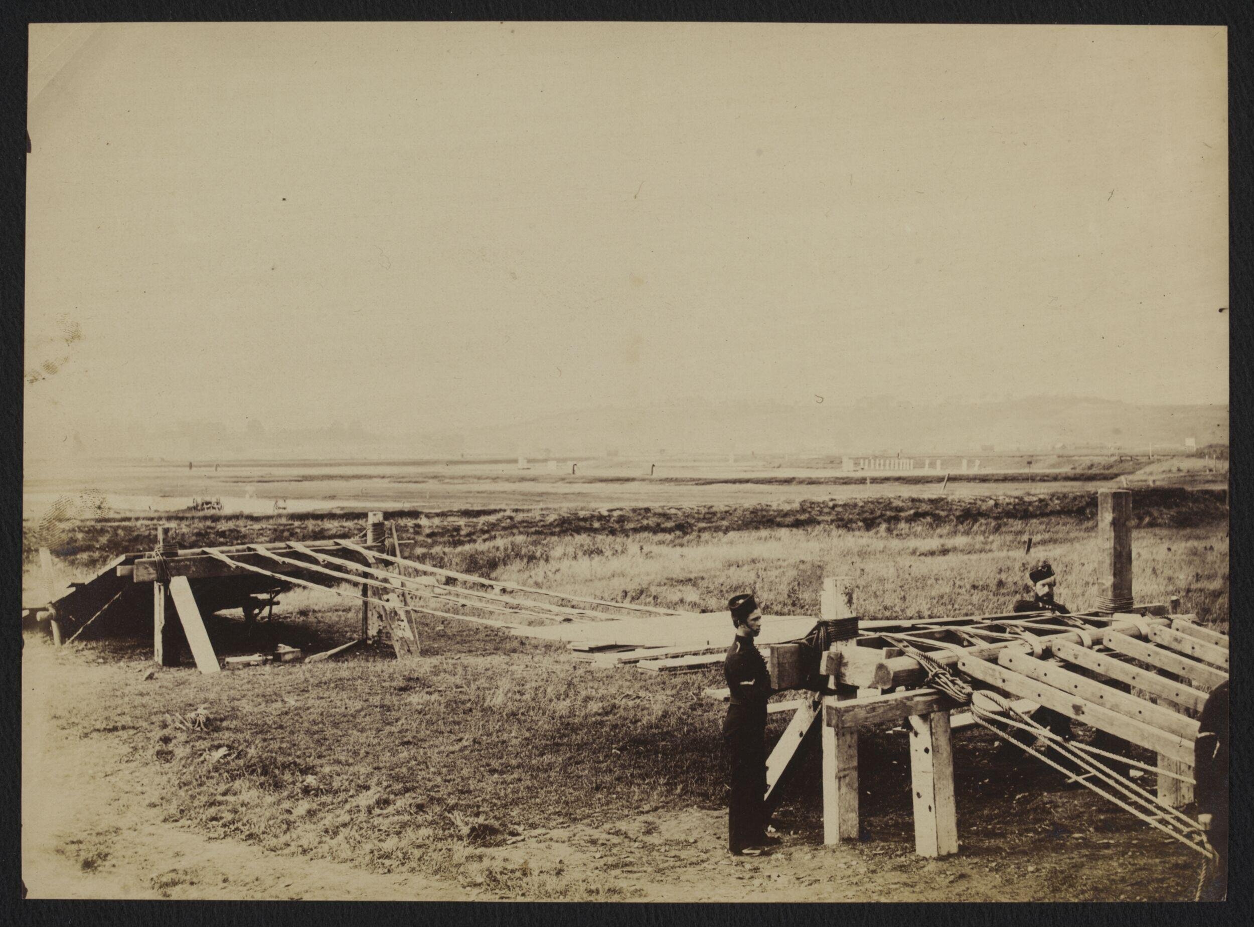 Sappers from the Royal Engineers testing a bridge design (part of Captain Fowke's pontoon project?)