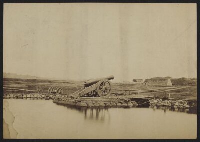 Captain Fowke's pontoon bridge with cannon