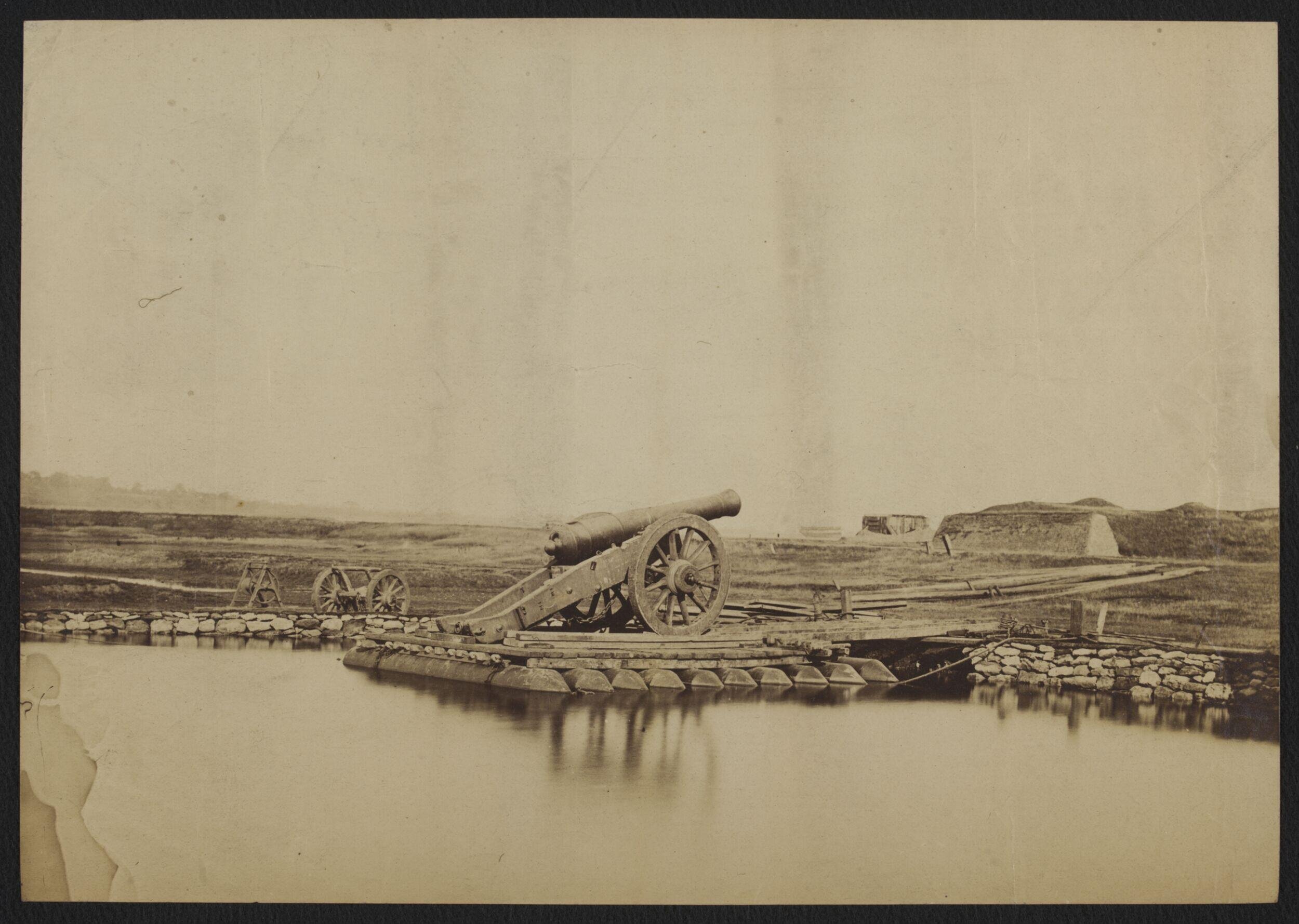 Captain Fowke's pontoon bridge with cannon