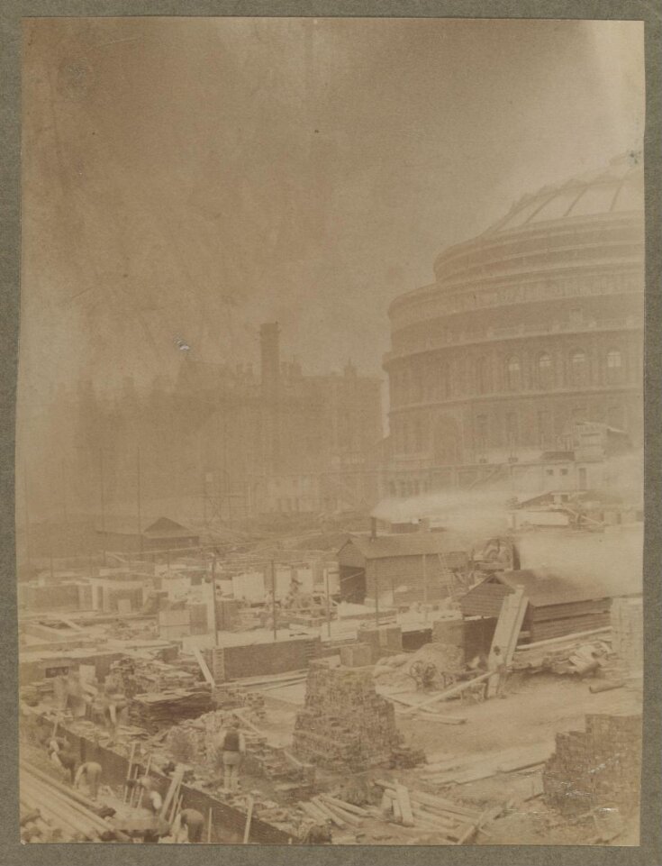 View of building works in front of the Royal Albert Hall (erecting the Albert Memorial?) top image