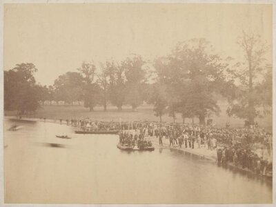 Sappers testing Captain Fowke's experimental pontoon, the Serpentine, Hyde Park