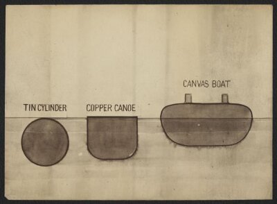 Drawing of various types of pontoons relating to Captain Fowke's designs for pontoons