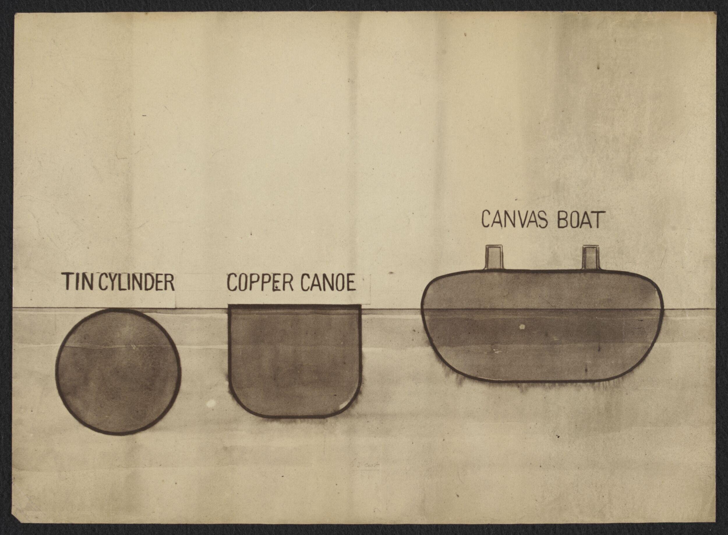 Drawing of various types of pontoons relating to Captain Fowke's designs for pontoons