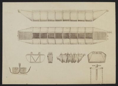 Drawing relating to the design and construction of Captain Fowke's pontoon