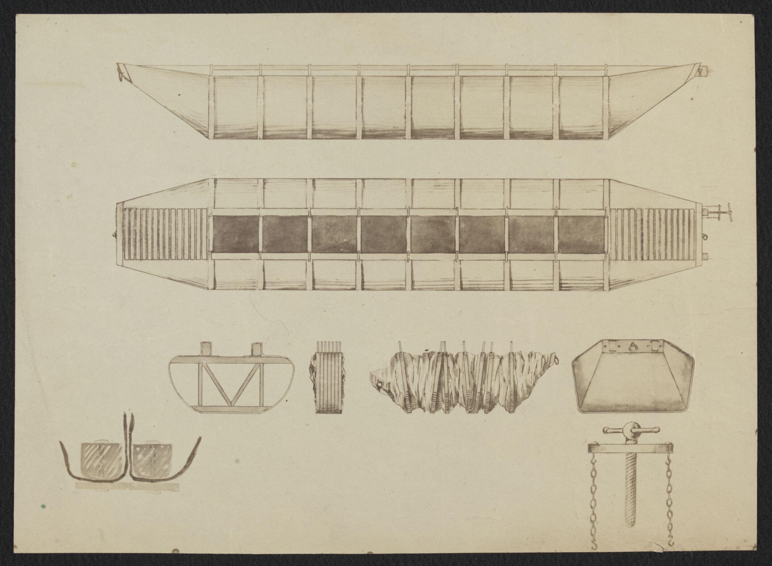 Drawing relating to the design and construction of Captain Fowke's pontoon