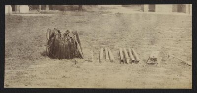 South Kensington Museum, Captain Fowke's pontoon, photographed in collapsed state with additional parts and accessories