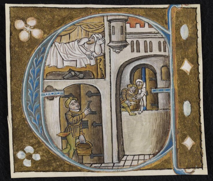 Historiated initial showing the Parable of the Importunate Friend top image