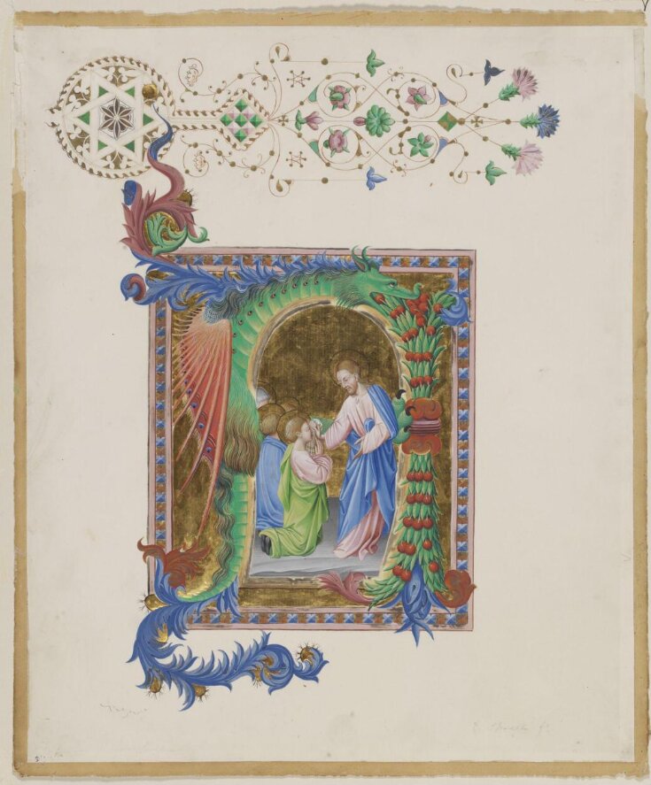 Copy of an illuminated initial and ornamental border top image