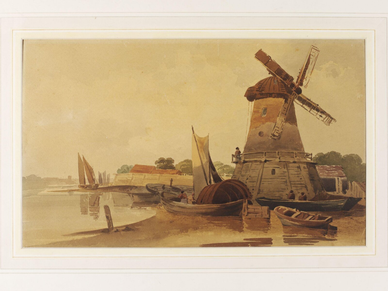View on the Thames, with windmill and boats, Charles Calvert, 1812