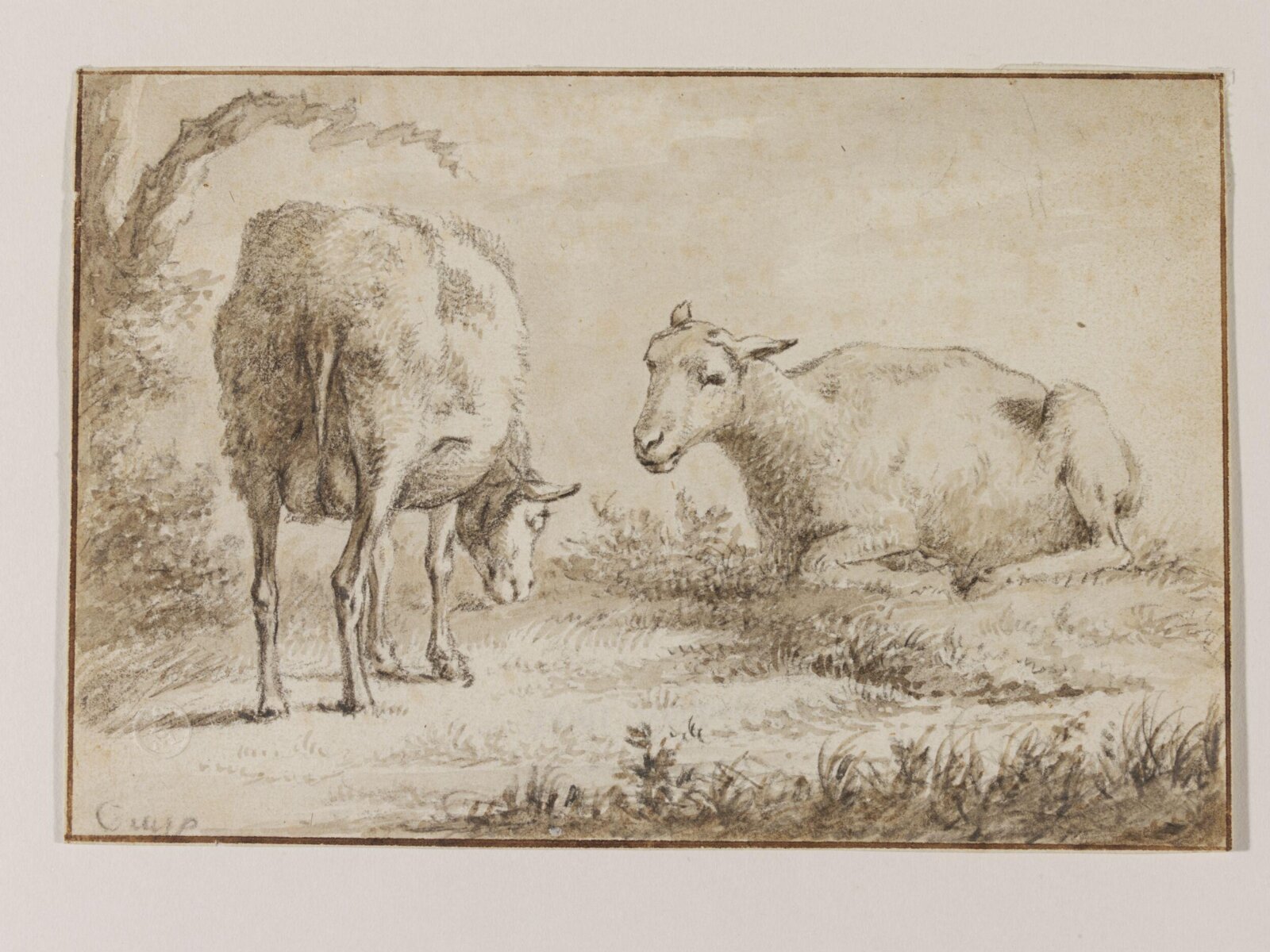 Two sheep, one lying down, Aelbert Cuyp, 17th century