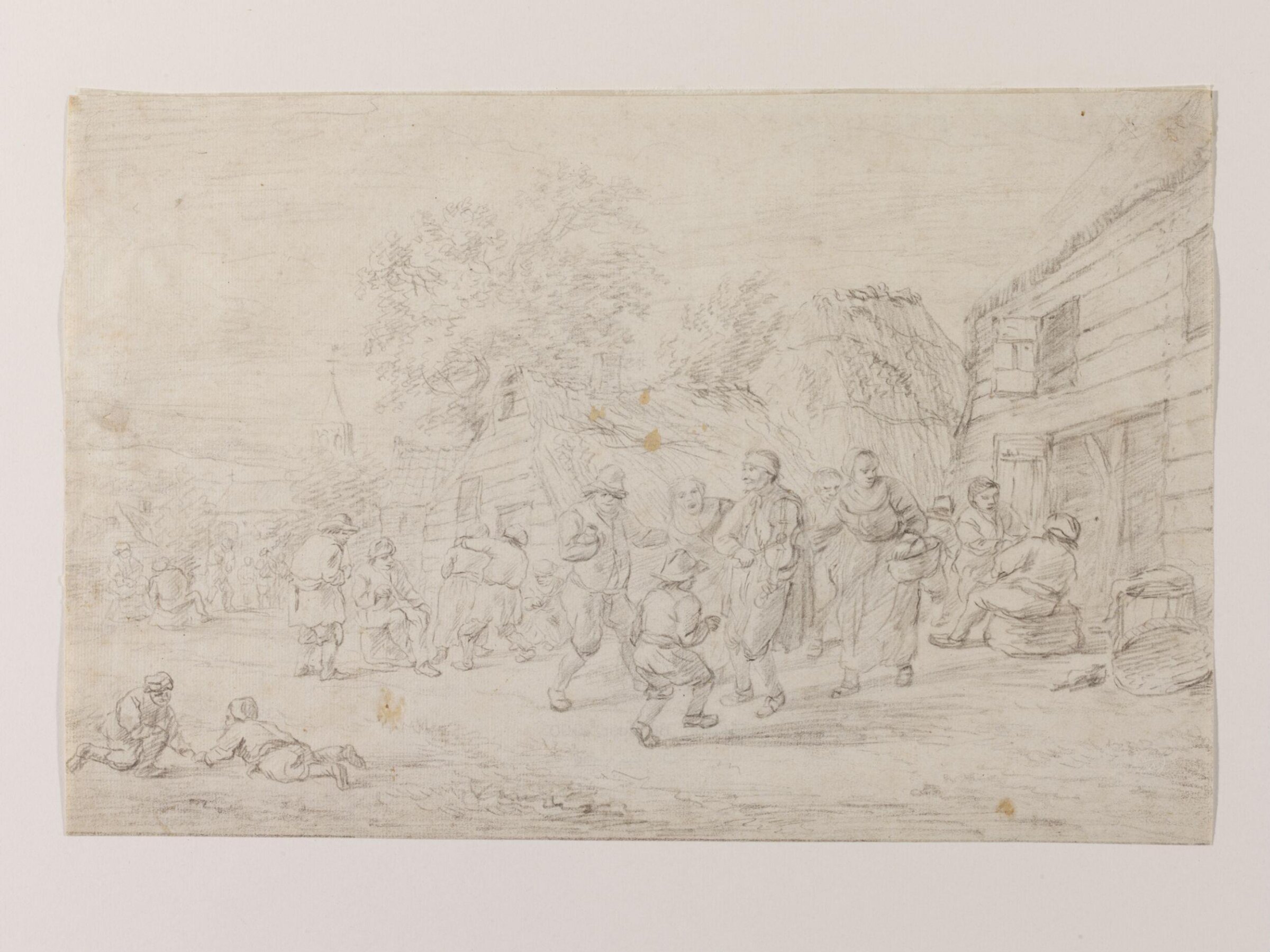 Village street with peasants dancing, Zacharias Blijhooft