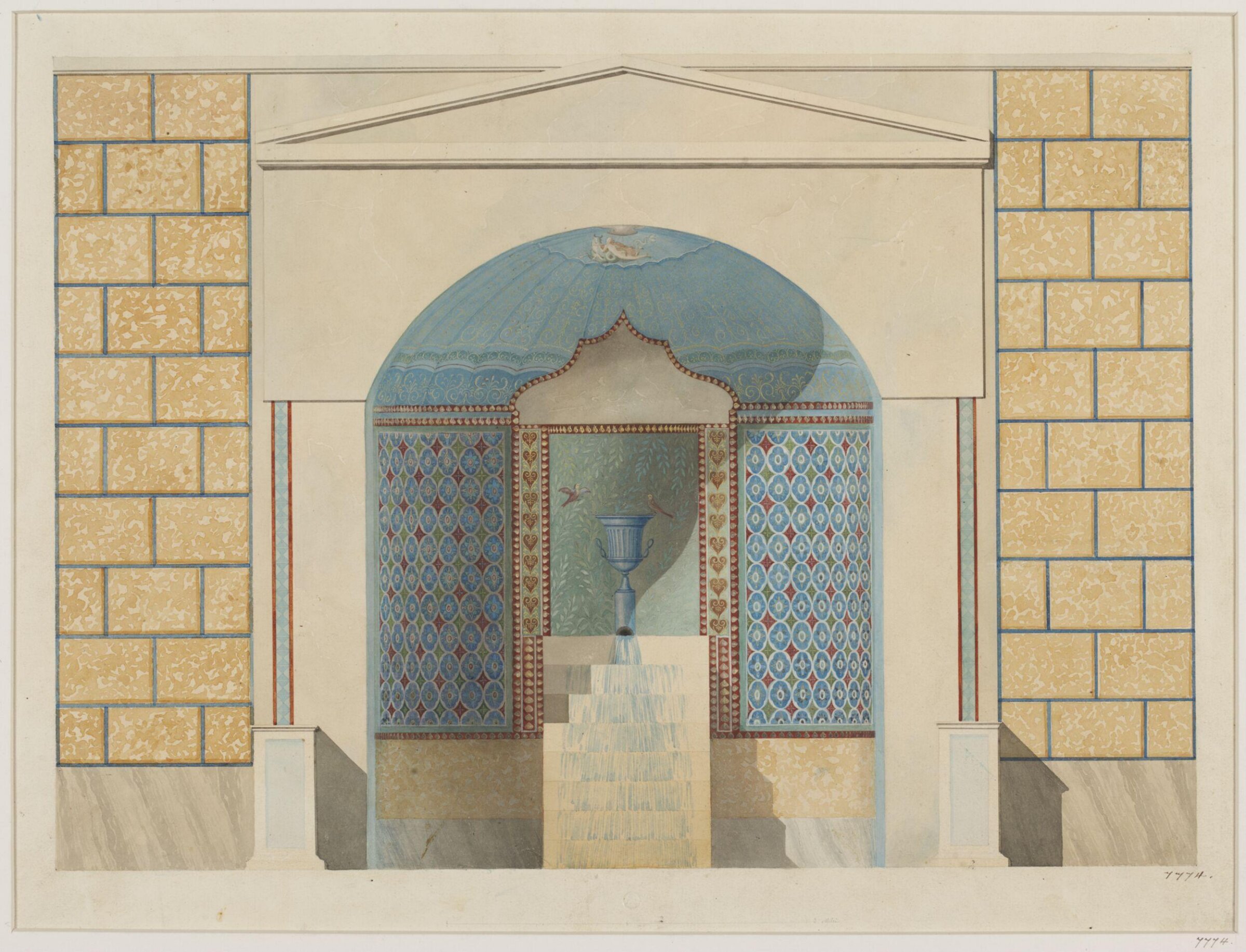 Mosaic Fountain, House of the Madusa, Pompeii, Ludwig Wilhelm Heinrich Gruner