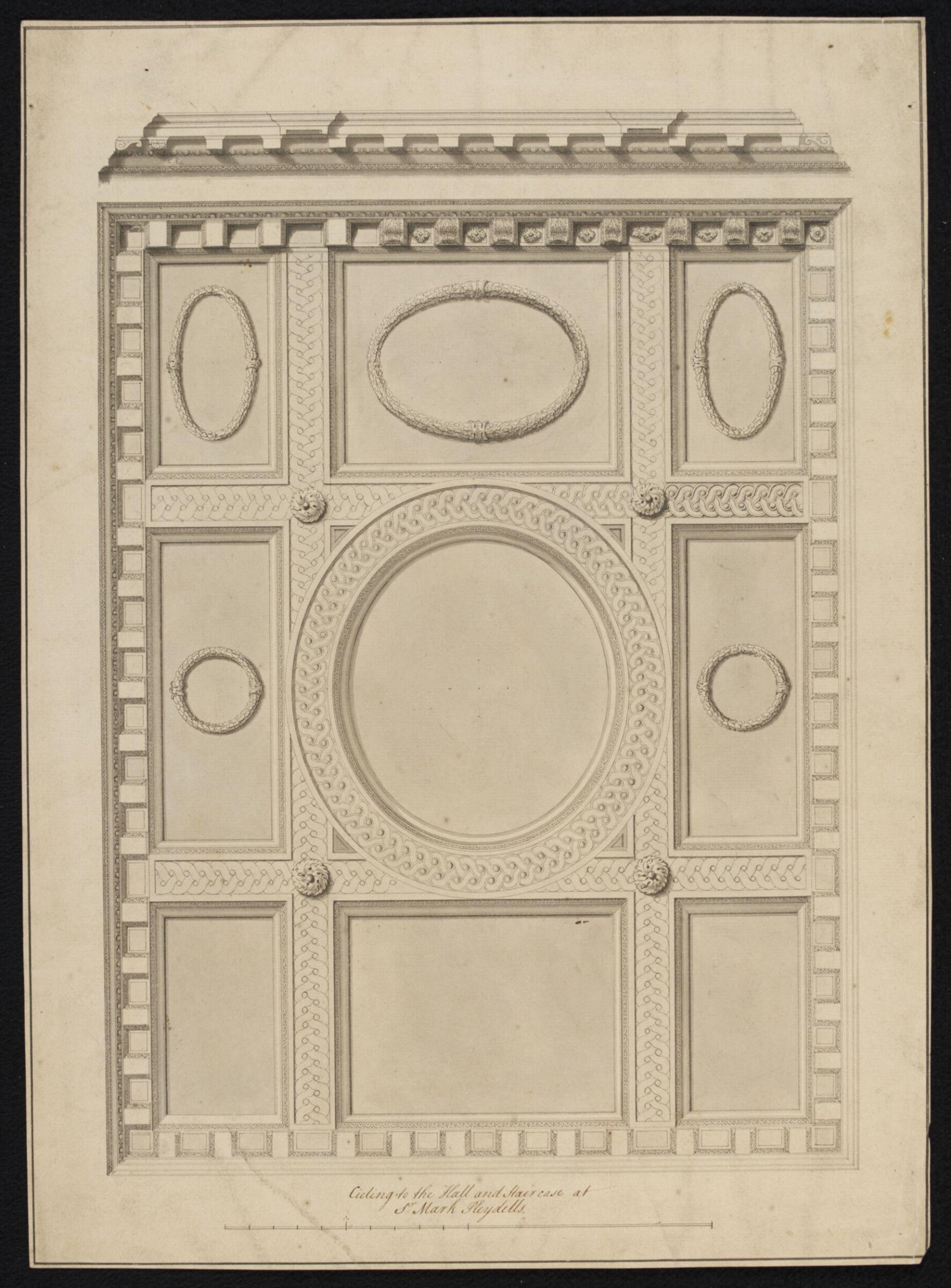 Ceiling to the Hall and Staircase at S<sup>r</sup> Mark Pleydells., pre-1934