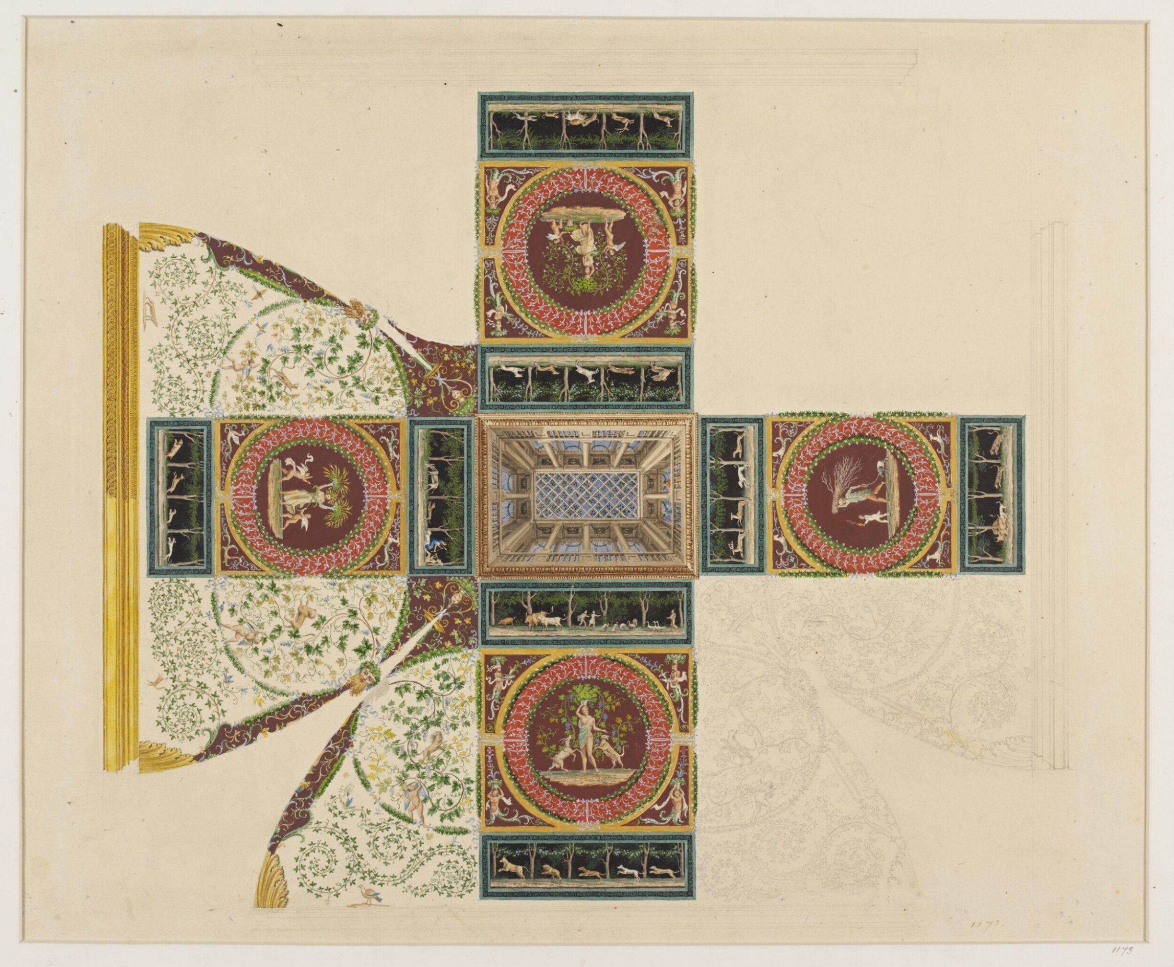 Drawing of the ceiling in Palazzo Ducale, Ludwig Gruner, 19th century
