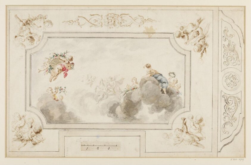 Design for a ceiling with amorini (18th century) by Elias van Nijmegen