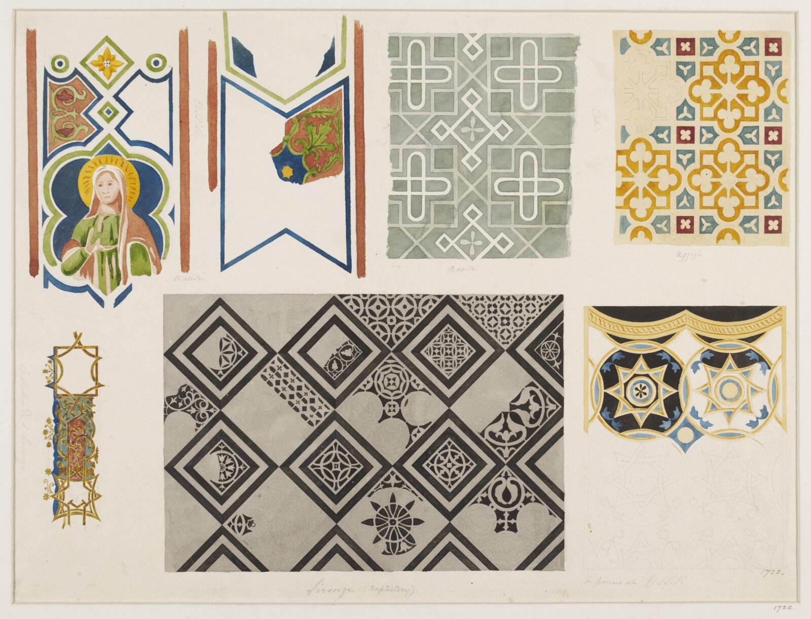 Various mosaics and wall decorations from Florence & Assisi, Ludwig Gruner, 19th century