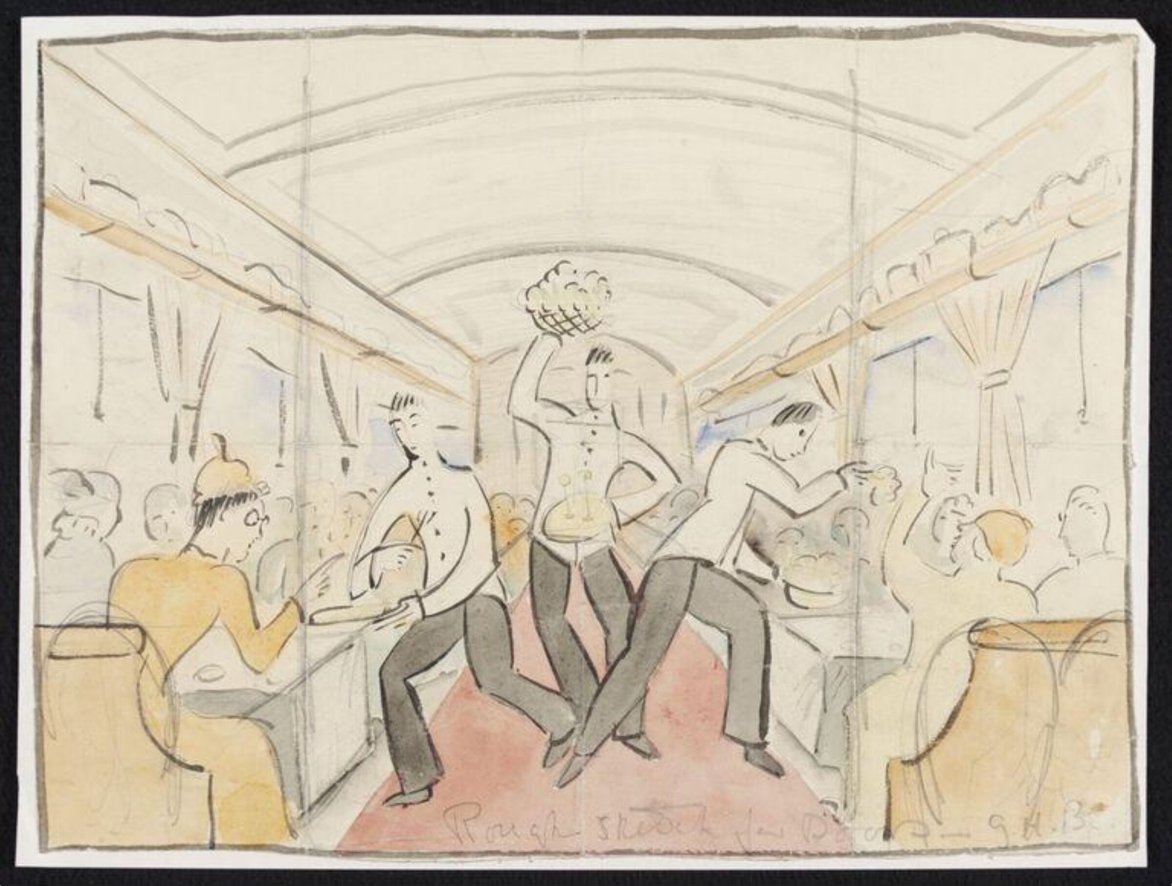 Design of waiters serving in a resturant car, Geoffrey Houghton Brown, 1928