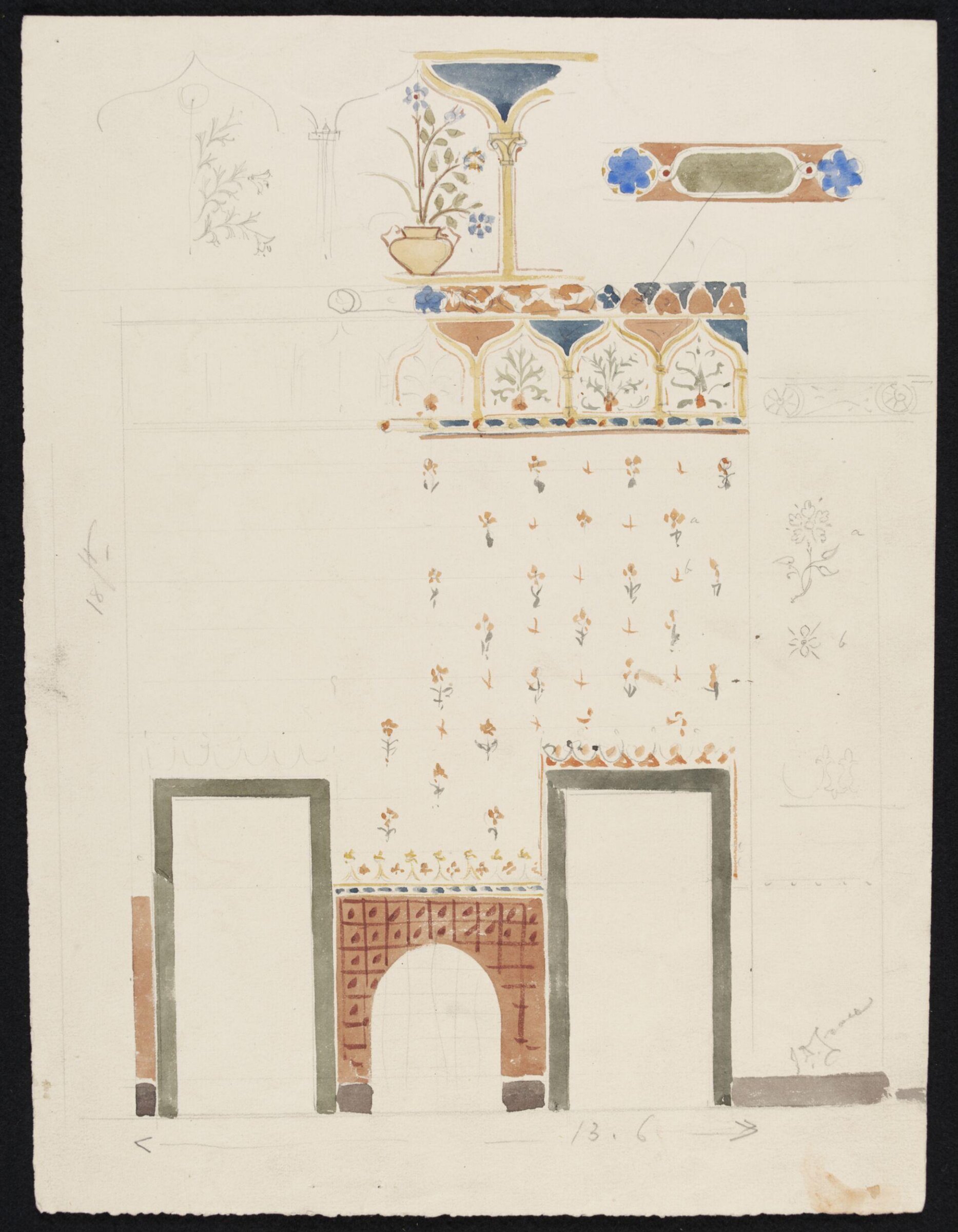 Design for mural decoration, John Dibblee Crace, late 19th century
