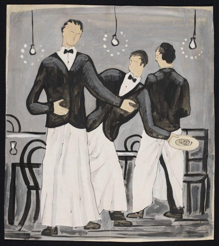 Design of three waiters serving in a cafe top image