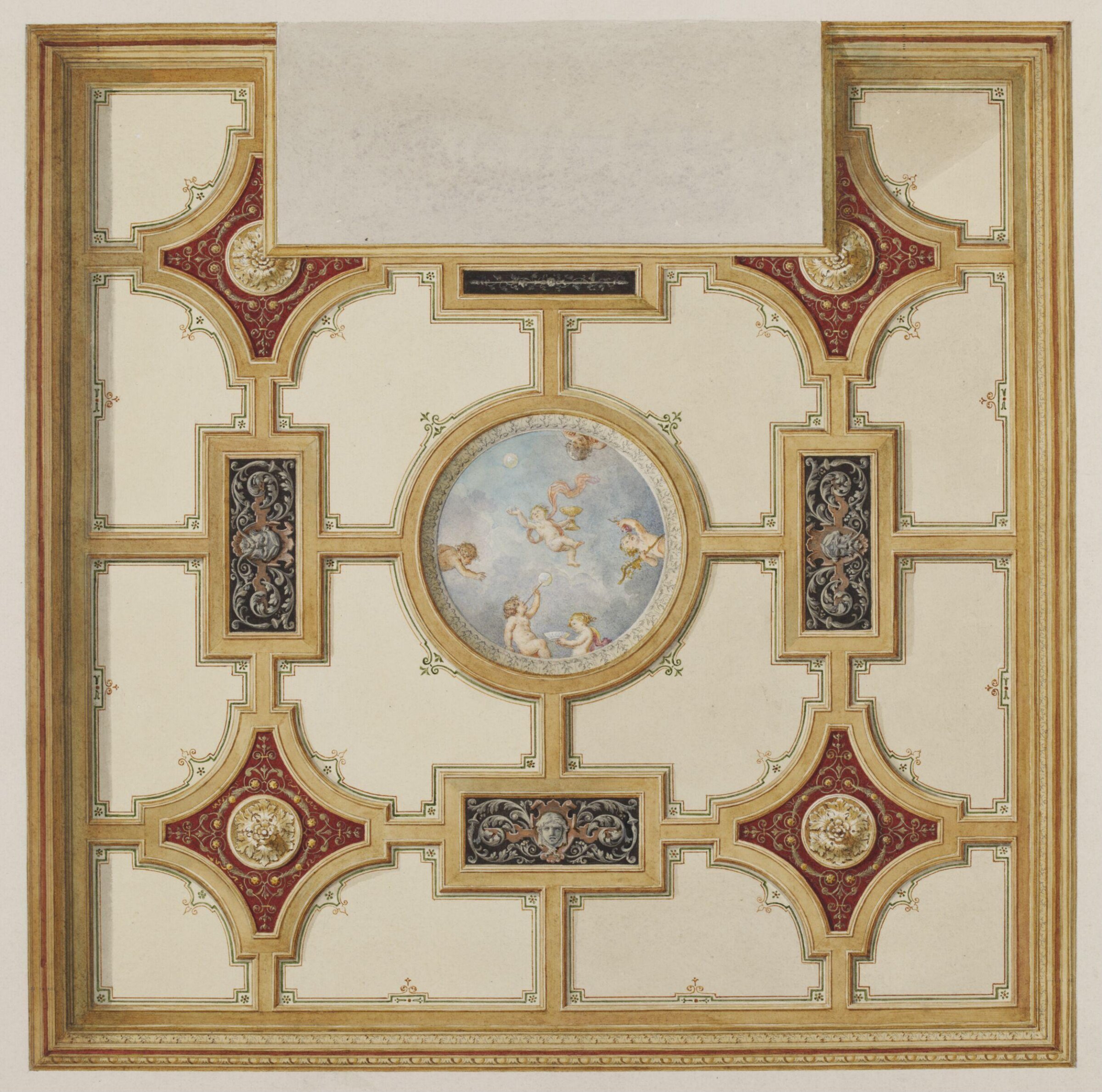 Ceiling decoration of a library at 31 Hill Street, London, John Dibblee Crace, circa 1880