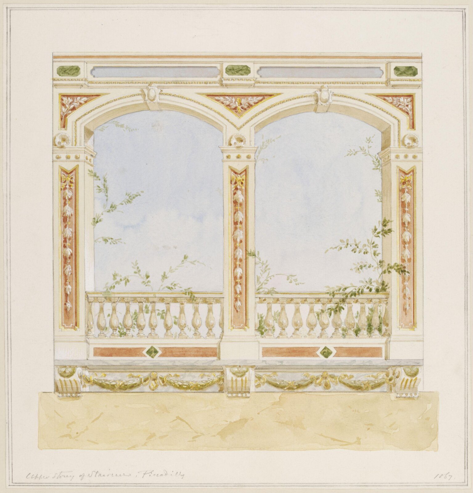 Design for staircase decoration, John Dibblee Crace, 1867