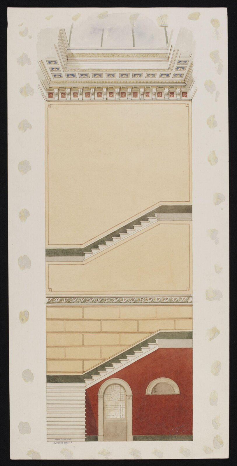 Decoration of a staircase, John Dibblee Crace, 1887