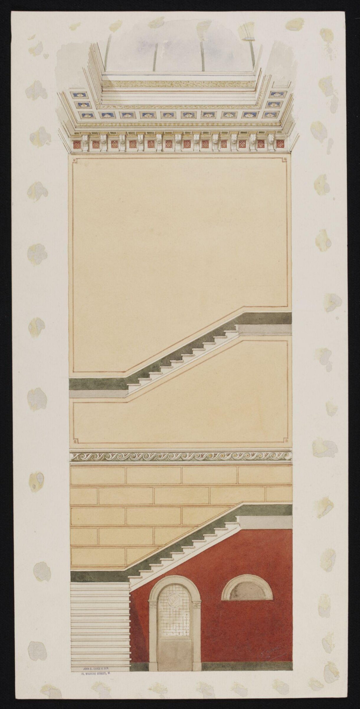 Decoration of a staircase, John Dibblee Crace, 1887