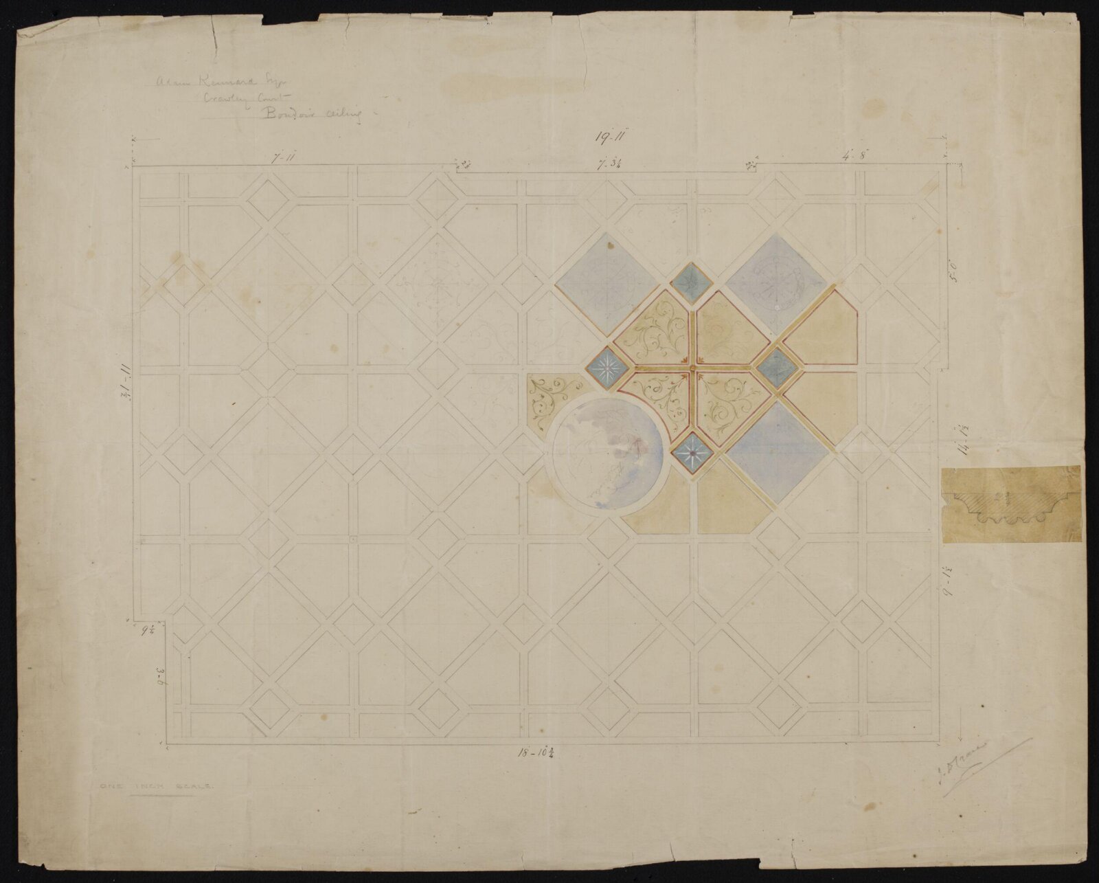 Ceiling decoration, Crawley Court, Winchester, John Dibblee Crace, late 19th century