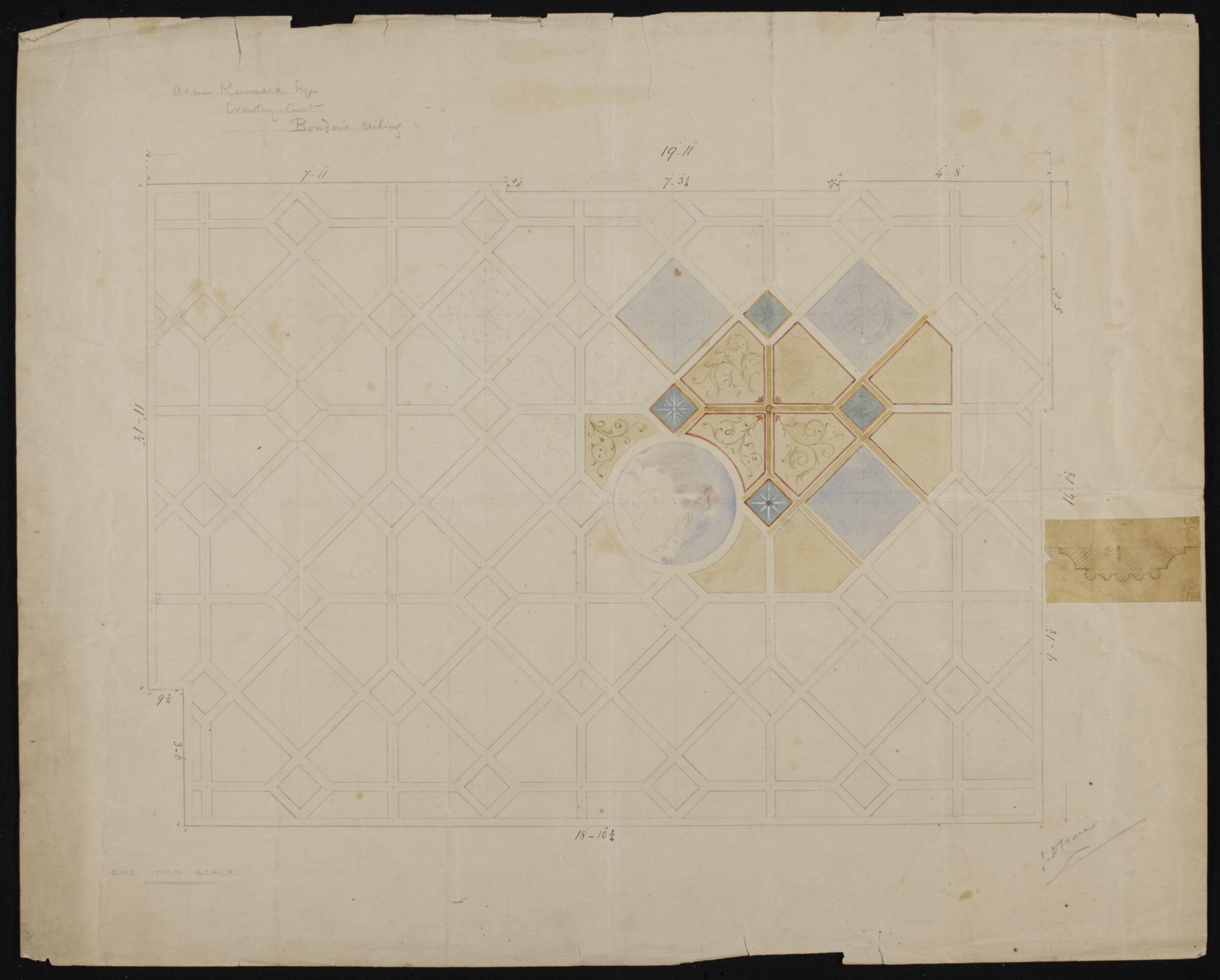 Ceiling decoration, Crawley Court, Winchester, John Dibblee Crace, late 19th century