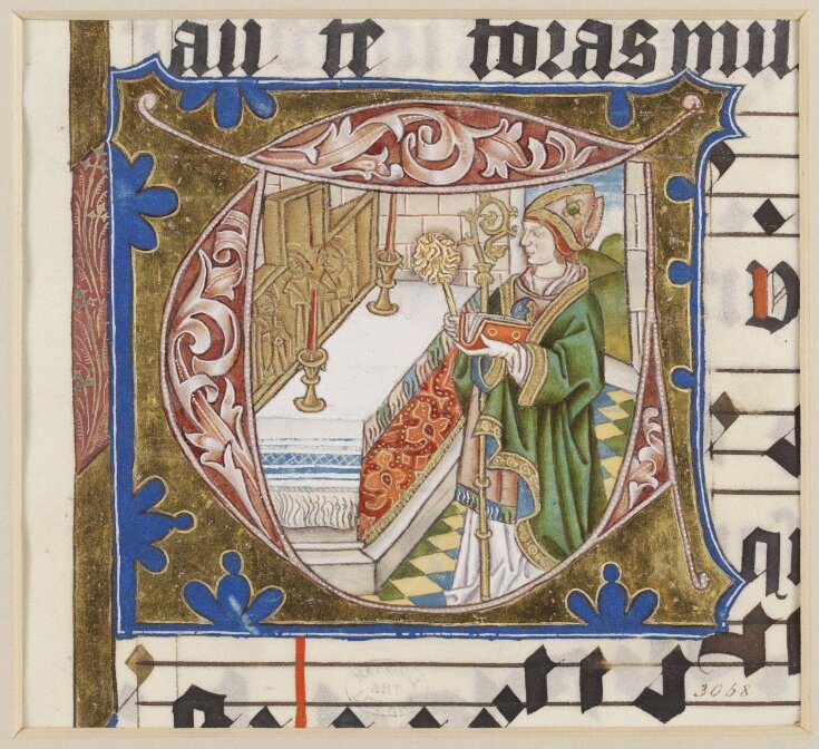 Part of a leaf from a Choirbook with a historiated initial T top image