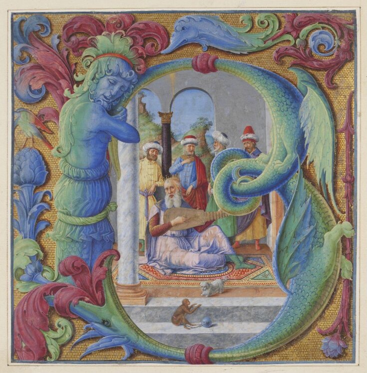 Historiated initial with King David playing the lute top image